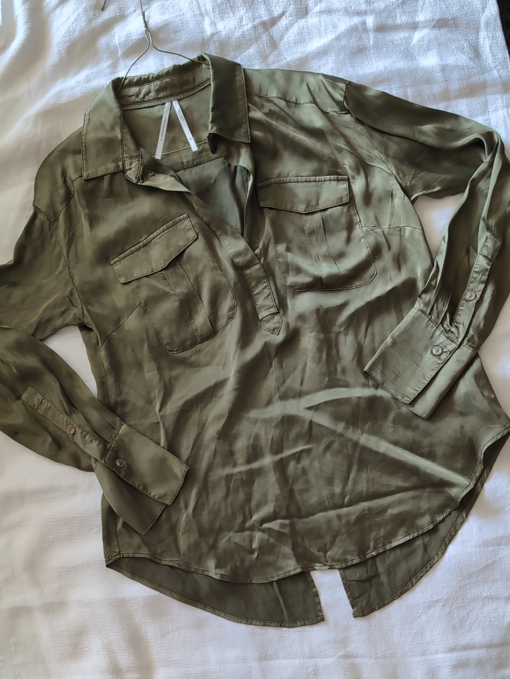 Olive Green Button-Detail Utility Blouse